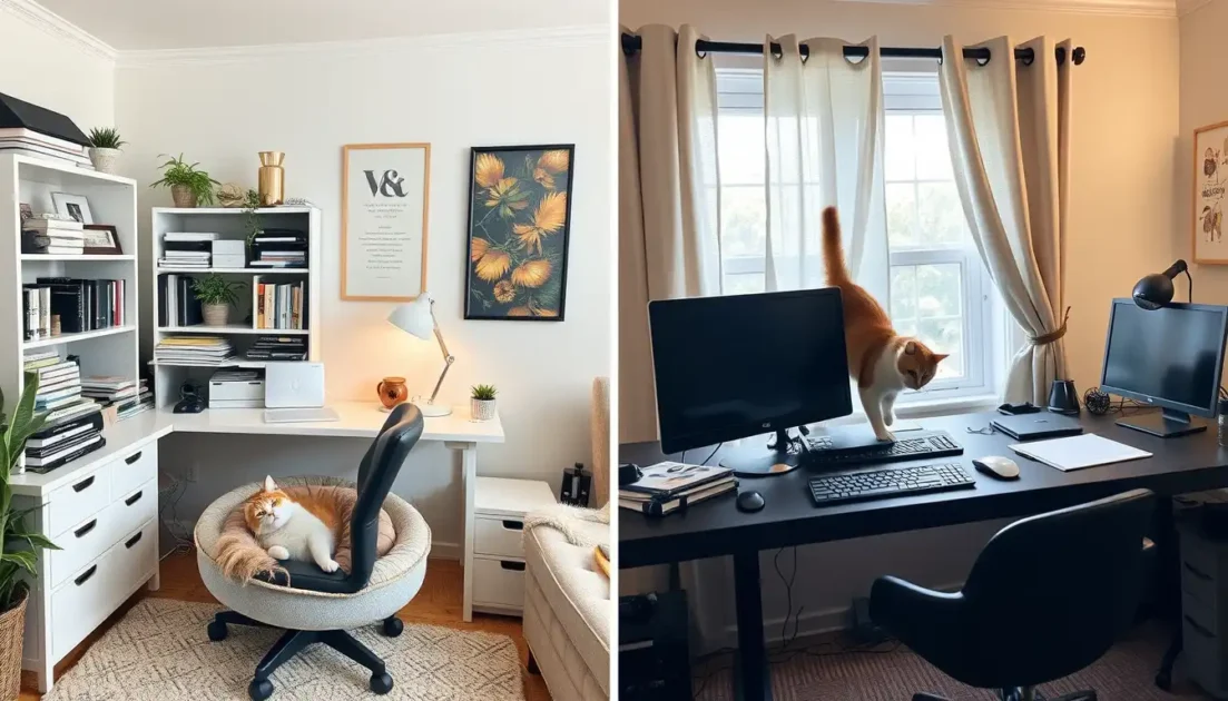 εργασία από το σπίτι με μια γάτα