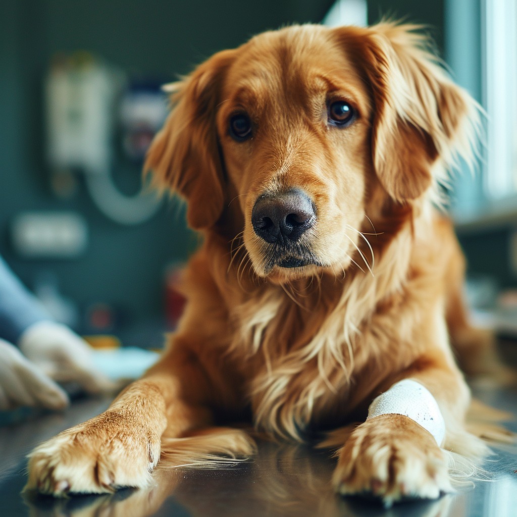 StockCake Injured Golden Retriever 1721818964 σκύλοι γέρνουν το κεφάλι τους
