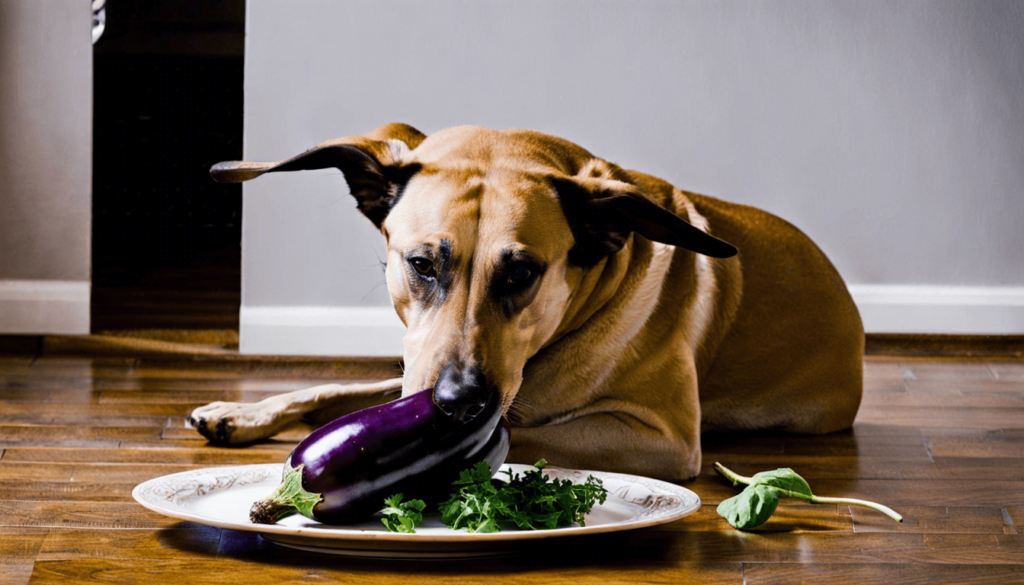 ένας σκύλος που τρώει μελιτζάνα